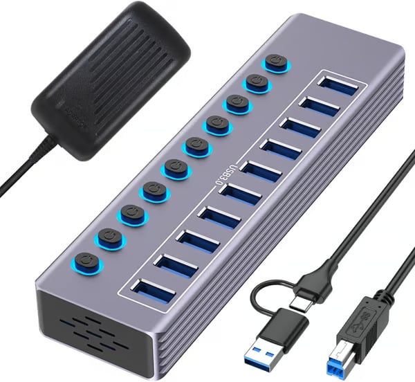 ⚡ Powered USB 3.0 Hub – Expand Your Setup, Control Every Port