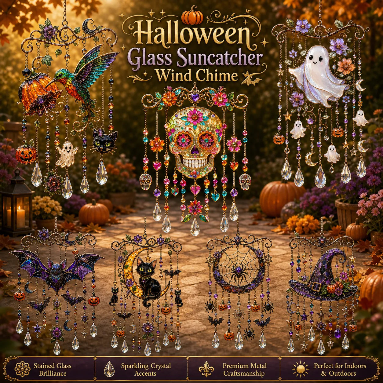 👻 Halloween Suncatcher Wind Chime – Cute Spooky Hanging Decor 🎃