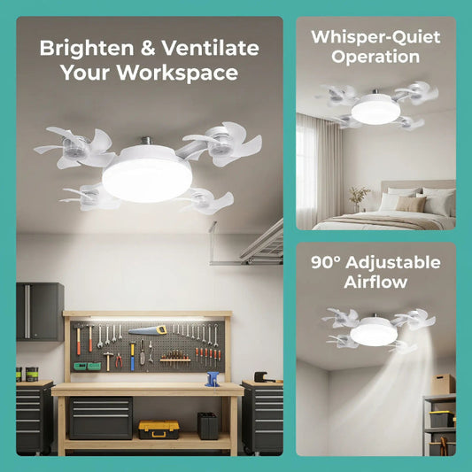 ❤️Last Day 62% Off❤️ 2026 Upgraded E9 Screw-In Ceiling Fan with LED Light | No Wiring Required