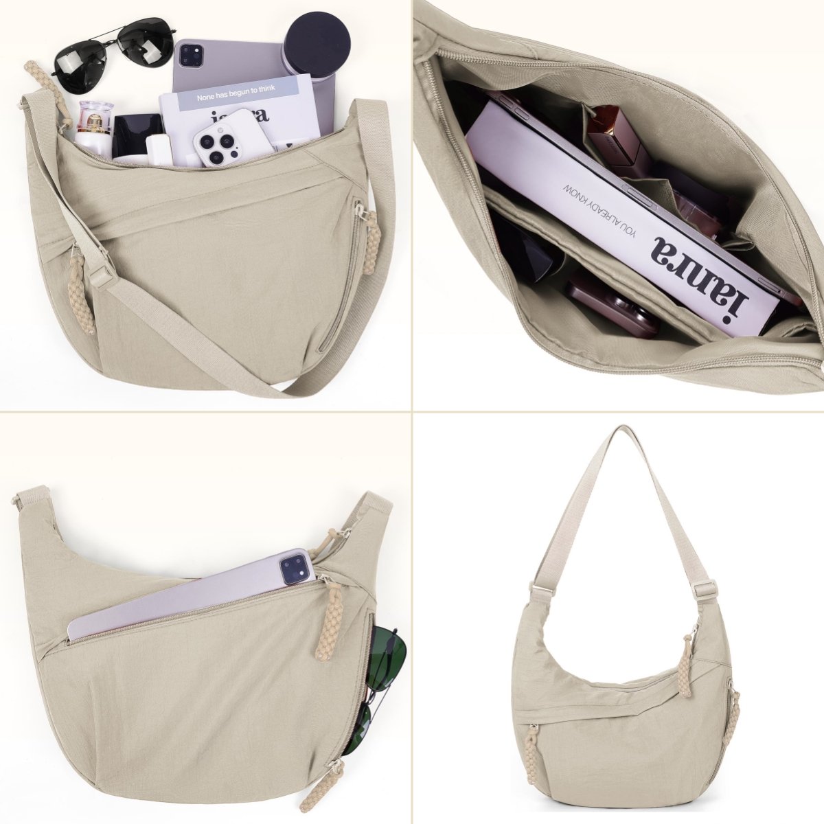 ⏰Designer Direct Sales👜Women's Fashion Plain Color Nylon Crossbody Hobo Bag