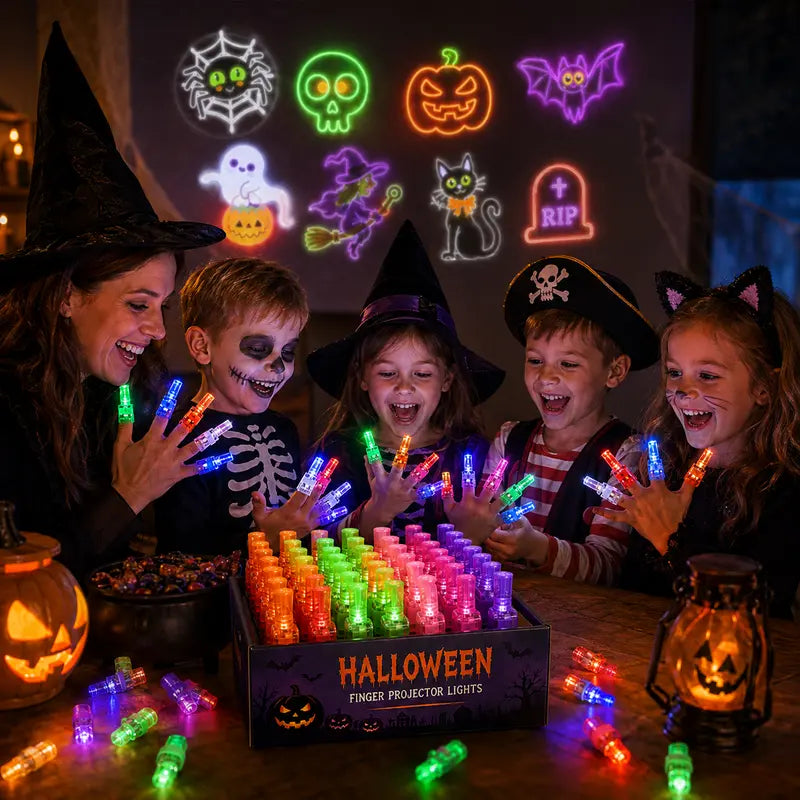 🎃 48PCS Halloween Finger Projector Rings – Light Up Every Spooky Moment