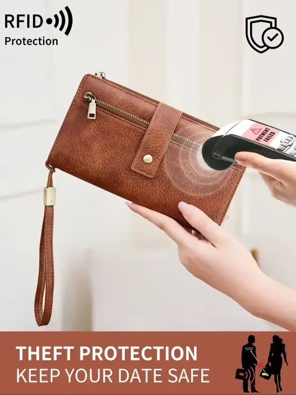 🔥Women's long wallet, stylish clutch, elegant solid color RFID blocking wallet