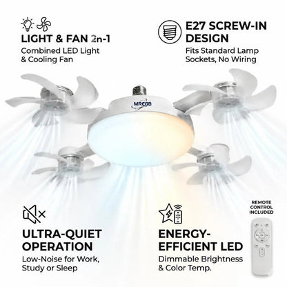 2026 Upgraded E9 Screw-In Ceiling Fan with LED Light | No Wiring Required