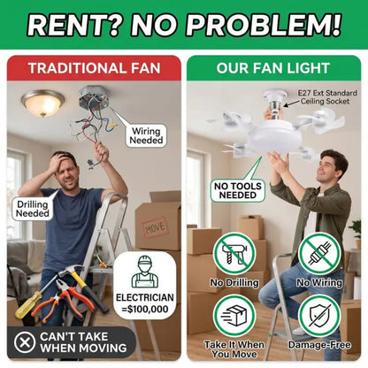 2026 Upgraded E9 Screw-In Ceiling Fan with LED Light | No Wiring Required