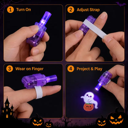 🎃 48PCS Halloween Finger Projector Rings – Light Up Every Spooky Moment