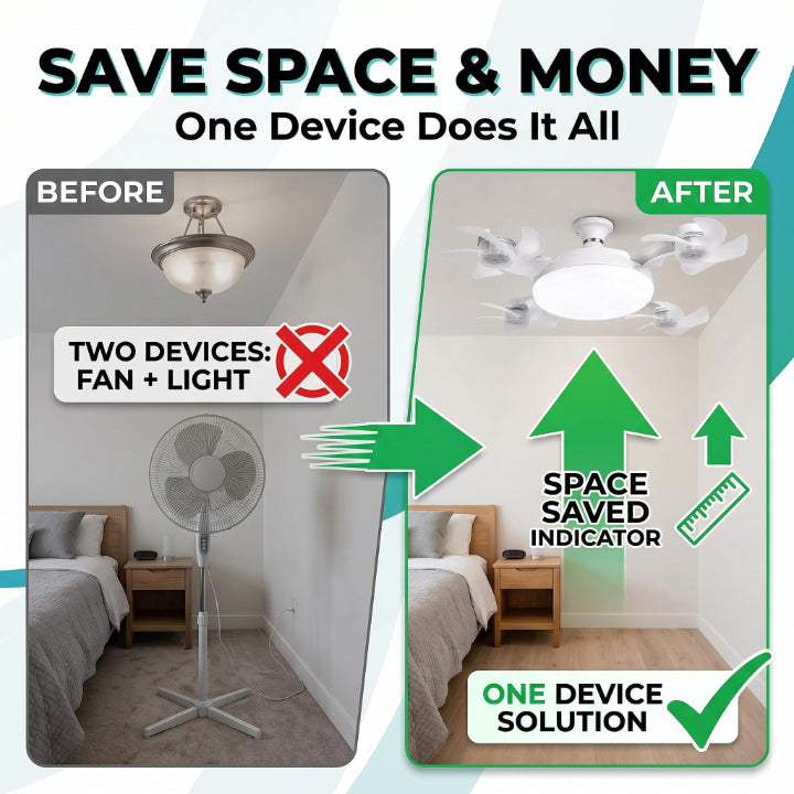 2026 Upgraded E9 Screw-In Ceiling Fan with LED Light | No Wiring Required