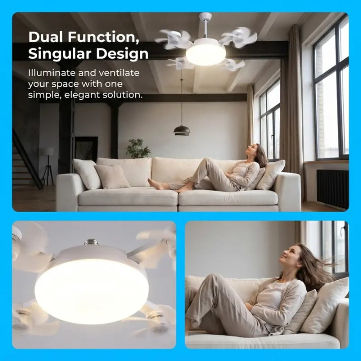 2026 Upgraded E9 Screw-In Ceiling Fan with LED Light | No Wiring Required