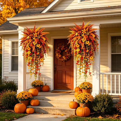 🎉🍂 ARTIFICIAL FALL HARVEST HANGING BASKET - AUTUMN PORCH & DOOR DECORATION