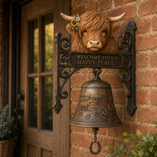 🐂Highland Cow Farmhouse Welcome Bell🔔