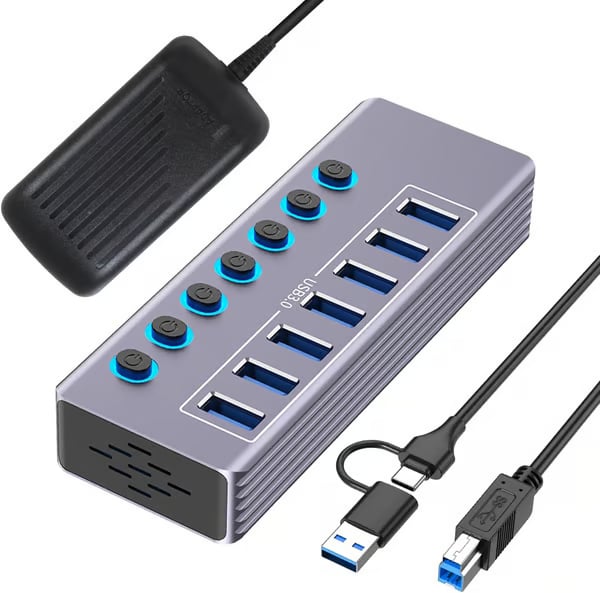 ⚡ Powered USB 3.0 Hub – Expand Your Setup, Control Every Port