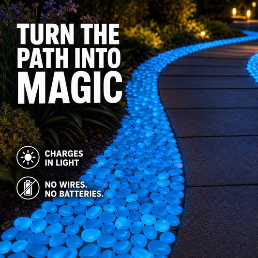 Deep Blue Glow-in-the-Dark Pebbles for Gardens, Paths & Decor
