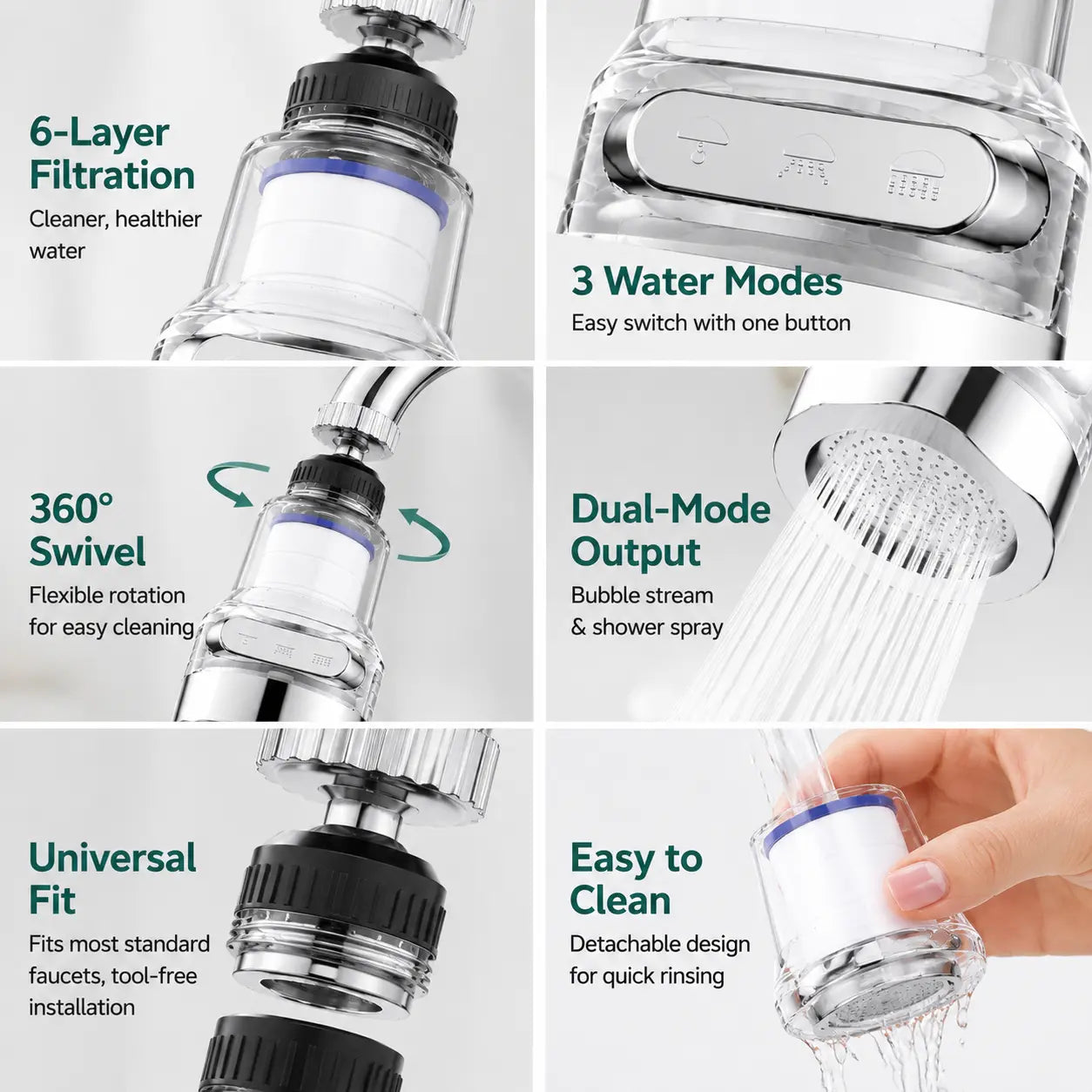✨Today's Special Offer 49% OFF🎉 - 360° Rotating Faucet Aerator Filter, 6-Layer Filter with 3 Water Modes