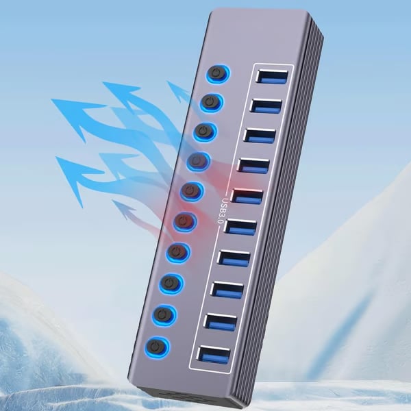 ⚡ Powered USB 3.0 Hub – Expand Your Setup, Control Every Port
