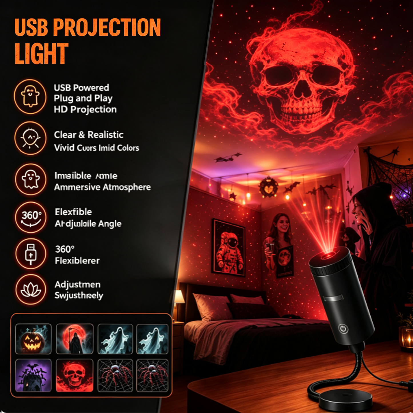👻🔥 HD Star Projector Halloween 6-Disc Set | Create a Spooky Light Show Indoors & Outdoors