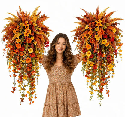 🎉🍂 ARTIFICIAL FALL HARVEST HANGING BASKET - AUTUMN PORCH & DOOR DECORATION
