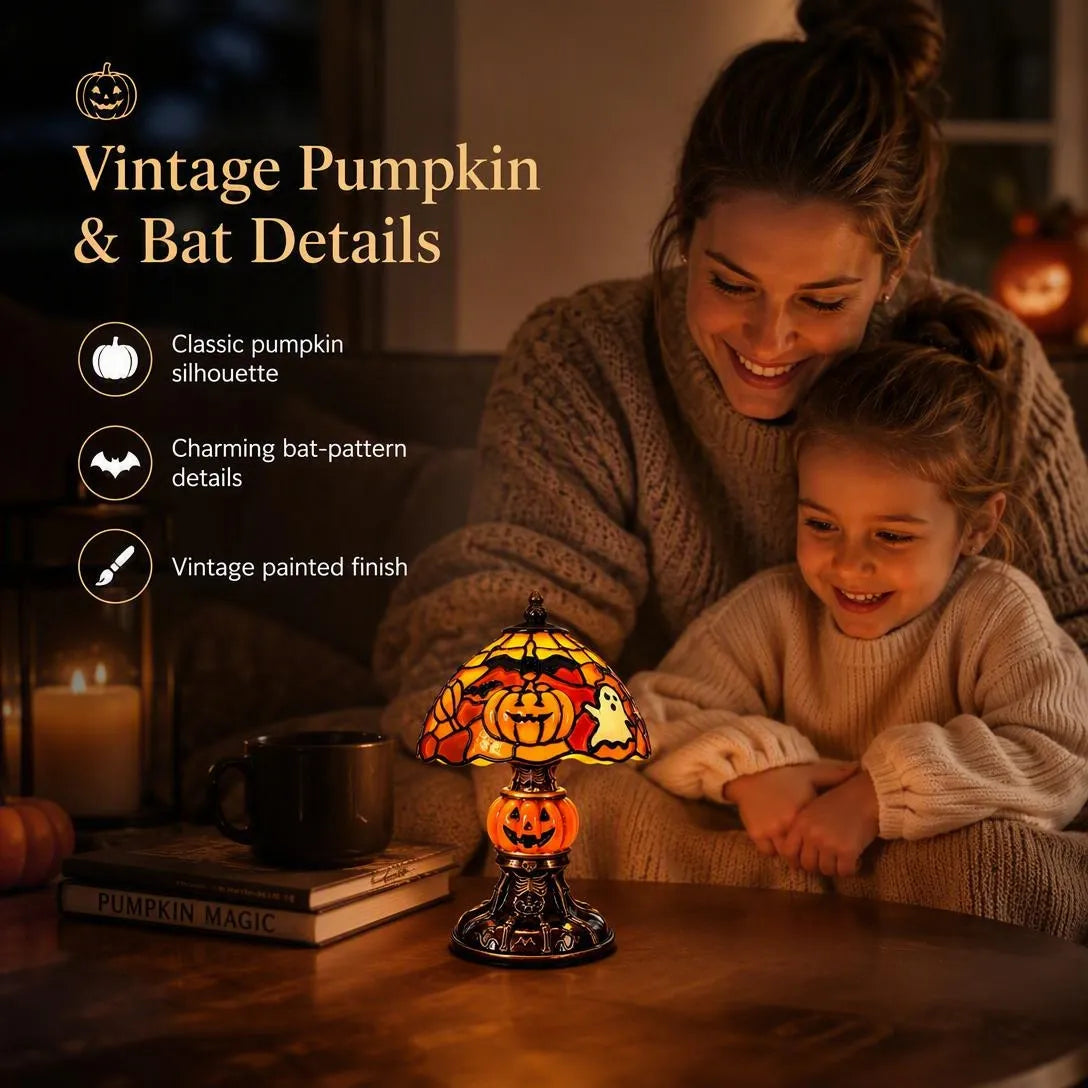 Vintage Halloween pumpkin bat table lamp