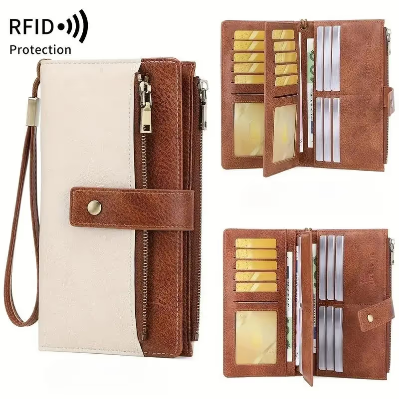🔥Women's long wallet, stylish clutch, elegant solid color RFID blocking wallet
