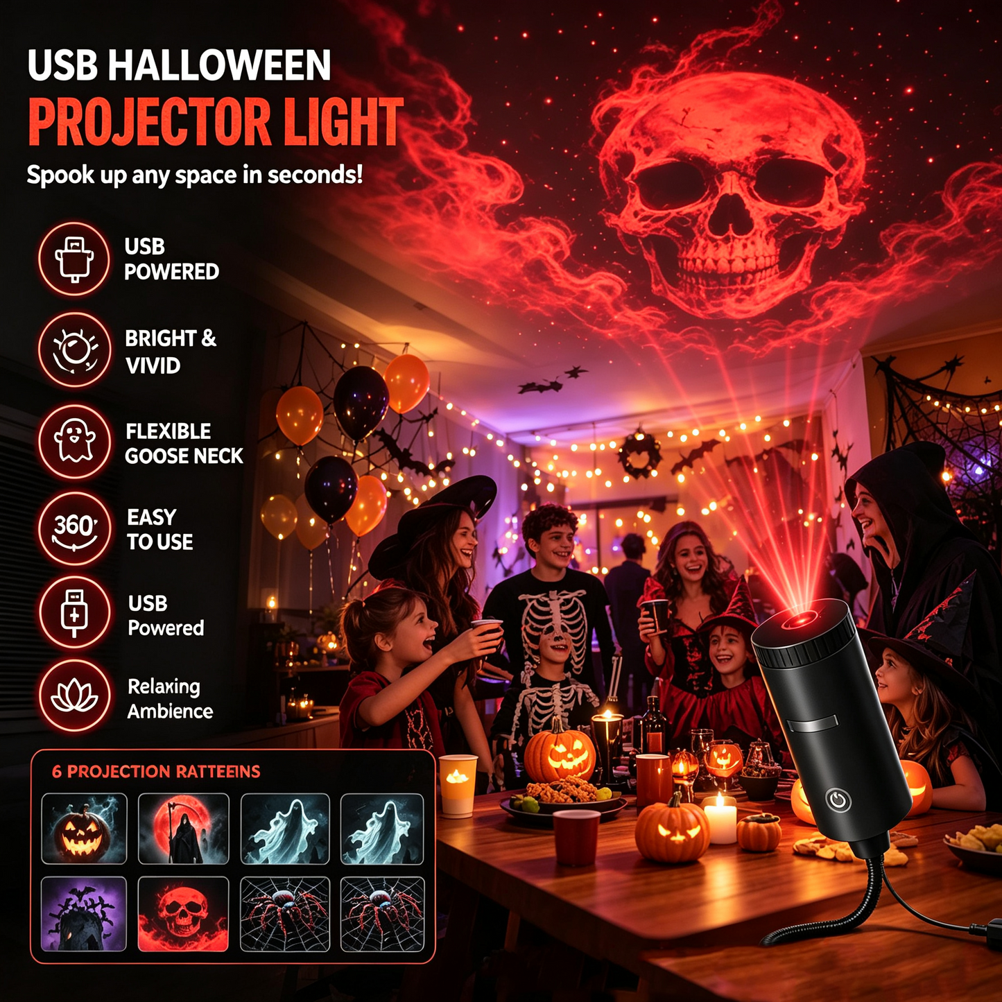 👻🔥 HD Star Projector Halloween 6-Disc Set | Create a Spooky Light Show Indoors & Outdoors