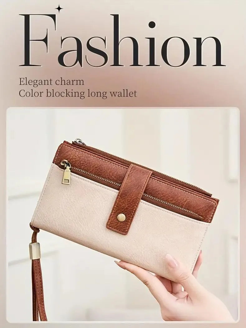 🔥Women's long wallet, stylish clutch, elegant solid color RFID blocking wallet
