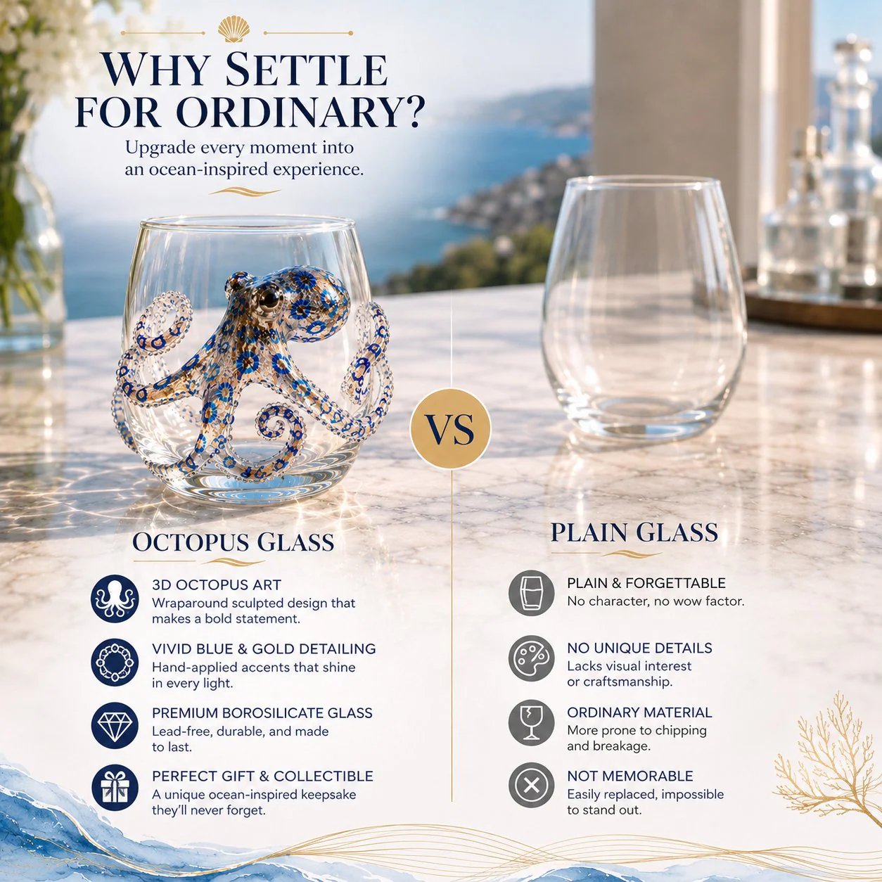 ⏰Last day Promotion 🔥-🎁The Perfect Beach House Gift🌊3D Ocean Animal Artisan Glassware Collection