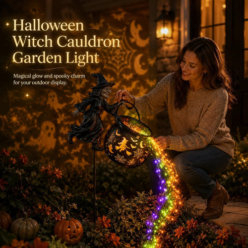 🔥LAST DAY 60% OFF🧙‍♀️ Turn Your Yard Into a Magical Halloween Scene | Glowing Witch Cauldron Garden Light