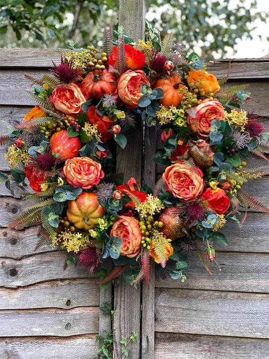 💖Last Day 62% OFF💖 Handmade Fall Peony And Pumpkin Wreath - Year Round Wreath