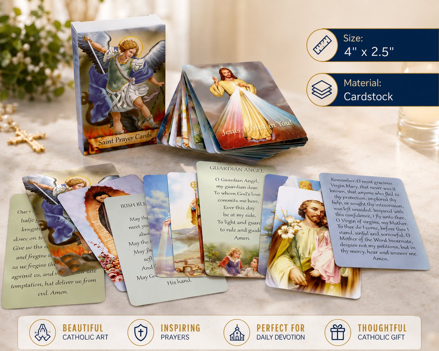 ❤️📓Catholic Genuine Leather Holy Card Holder & Pack of 54 Assorted Holy Cards