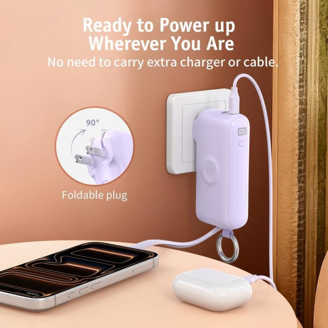 10000mAh Portable Charger Charging with Cable & Wall Plug