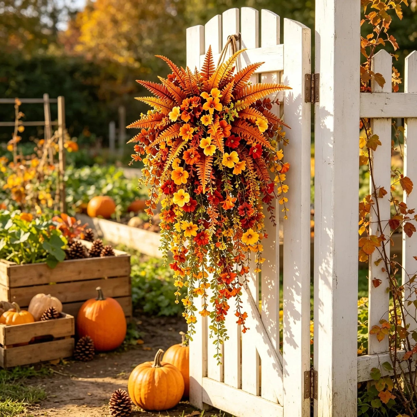 🎉🍂 ARTIFICIAL FALL HARVEST HANGING BASKET - AUTUMN PORCH & DOOR DECORATION
