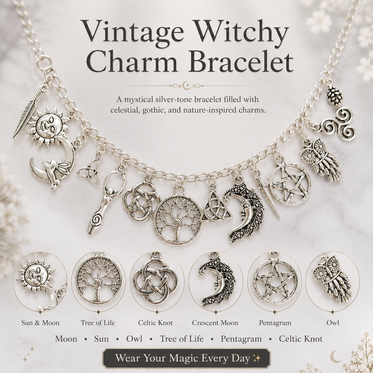 🔥Limited Time 50% Off✨ Hand Crafted Vintage Witchy Charm Bracelet