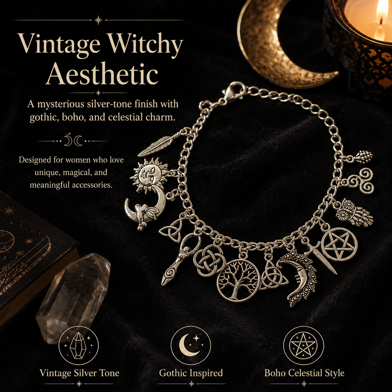🔥Limited Time 50% Off✨ Hand Crafted Vintage Witchy Charm Bracelet