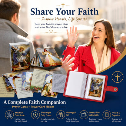 ❤️📓Catholic Genuine Leather Holy Card Holder & Pack of 54 Assorted Holy Cards