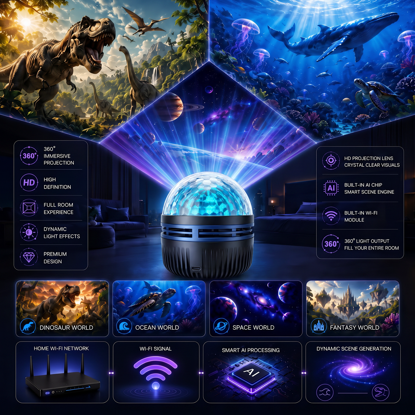 🔥Last Day 50% OFF🎁 - 360° Smart Holographic Starry Sky Projector (HD Smart Dynamic 5D)