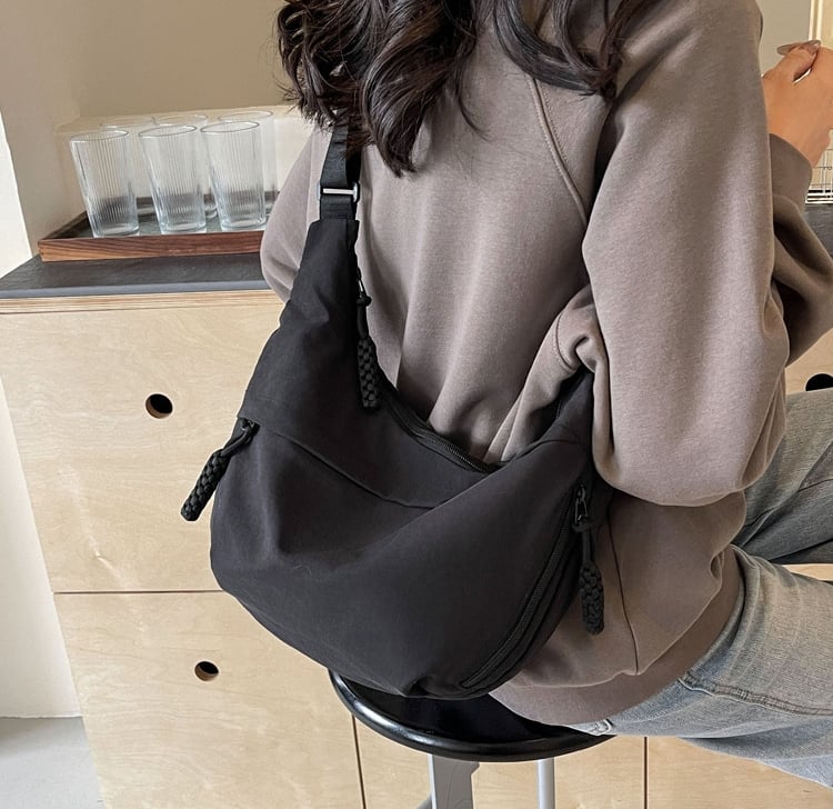 ⏰Designer Direct Sales👜Women's Fashion Plain Color Nylon Crossbody Hobo Bag