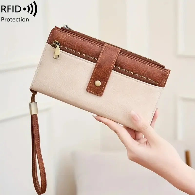 🔥Women's long wallet, stylish clutch, elegant solid color RFID blocking wallet