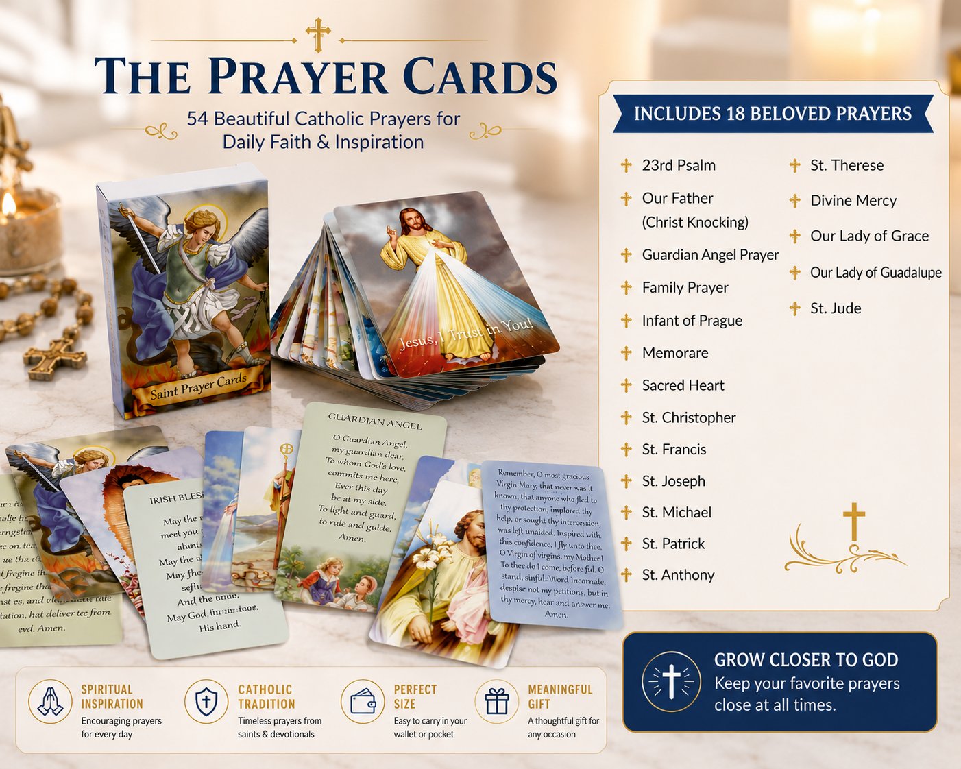 ❤️📓Catholic Genuine Leather Holy Card Holder & Pack of 54 Assorted Holy Cards