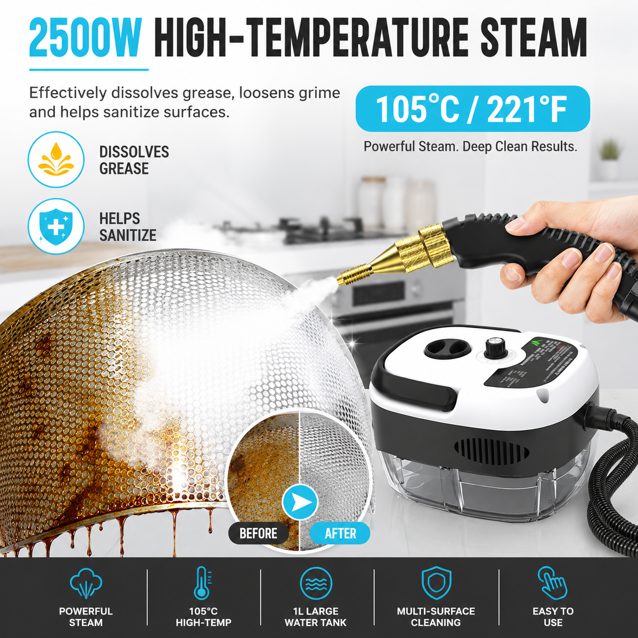 ✨Today's Special Offer 49% OFF🎉 - 2500W Handheld High-Temperature Pressurized Steam Cleaner