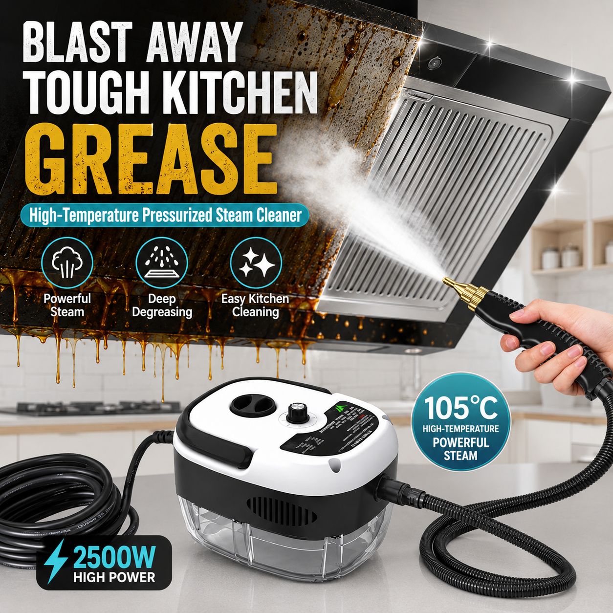 ✨Today's Special Offer 49% OFF🎉 - 2500W Handheld High-Temperature Pressurized Steam Cleaner