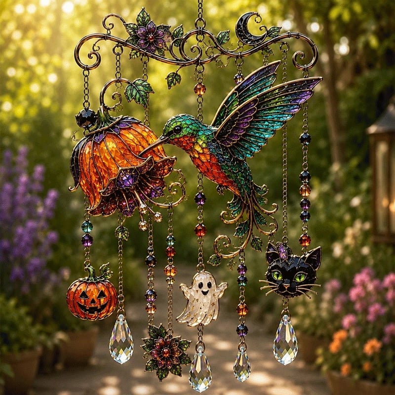 👻 Halloween Suncatcher Wind Chime – Cute Spooky Hanging Decor 🎃