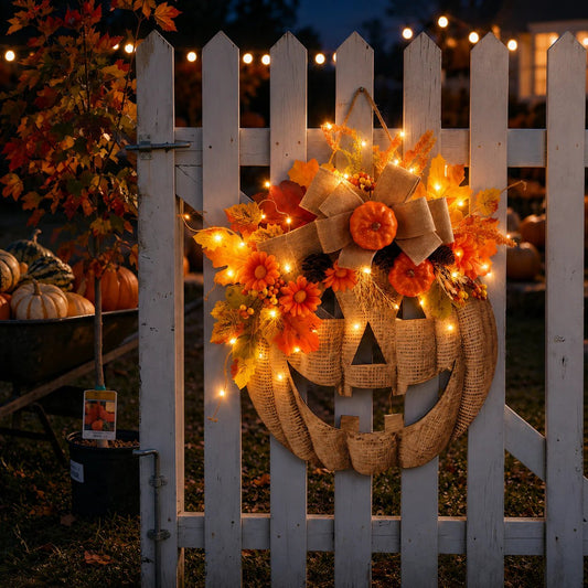 ✨ Lighted Burlap Pumpkin Wreath 🎃