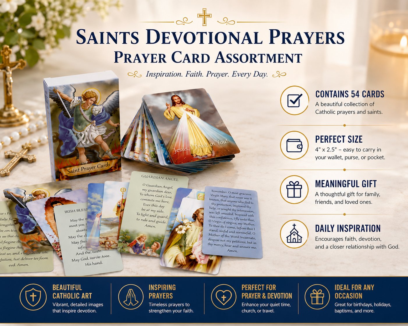 ❤️📓Catholic Genuine Leather Holy Card Holder & Pack of 54 Assorted Holy Cards