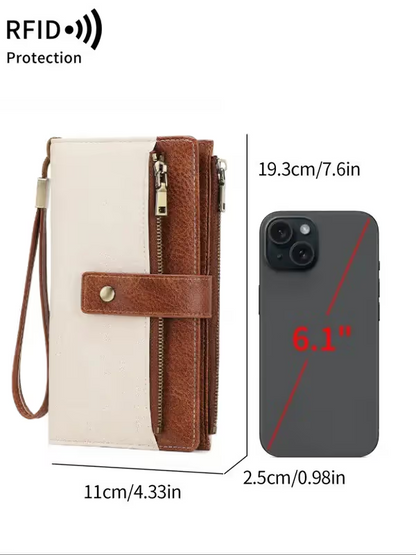 🔥Women's long wallet, stylish clutch, elegant solid color RFID blocking wallet