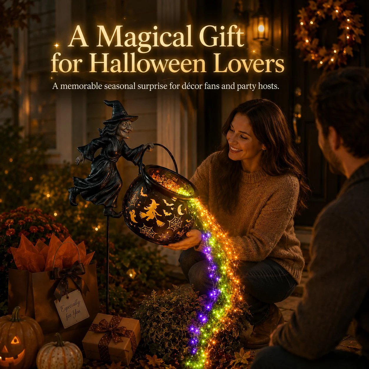 🔥LAST DAY 60% OFF🧙‍♀️ Turn Your Yard Into a Magical Halloween Scene | Glowing Witch Cauldron Garden Light