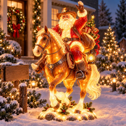 🔥🔥 Last Day 49% OFF – 🎅 Cowboy Santa on Horse Lighted Christmas Yard Decoration | Rustic Western Holiday Outdoor Décor