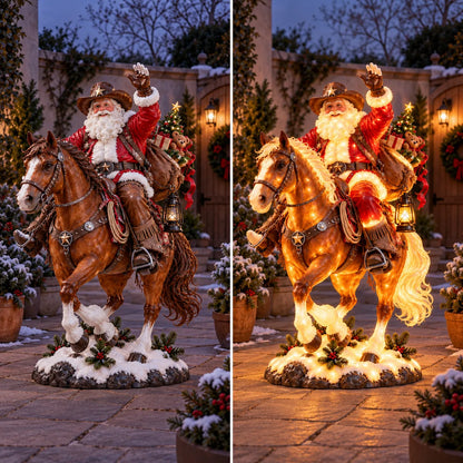 🔥🔥 Last Day 49% OFF – 🎅 Cowboy Santa on Horse Lighted Christmas Yard Decoration | Rustic Western Holiday Outdoor Décor