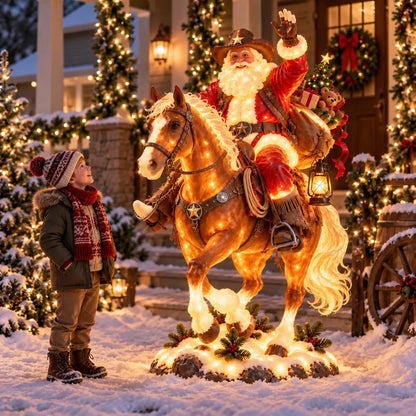 🔥🔥 Last Day 49% OFF – 🎅 Cowboy Santa on Horse Lighted Christmas Yard Decoration | Rustic Western Holiday Outdoor Décor