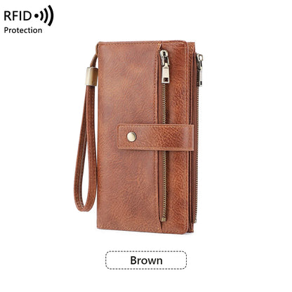 🔥Women's long wallet, stylish clutch, elegant solid color RFID blocking wallet
