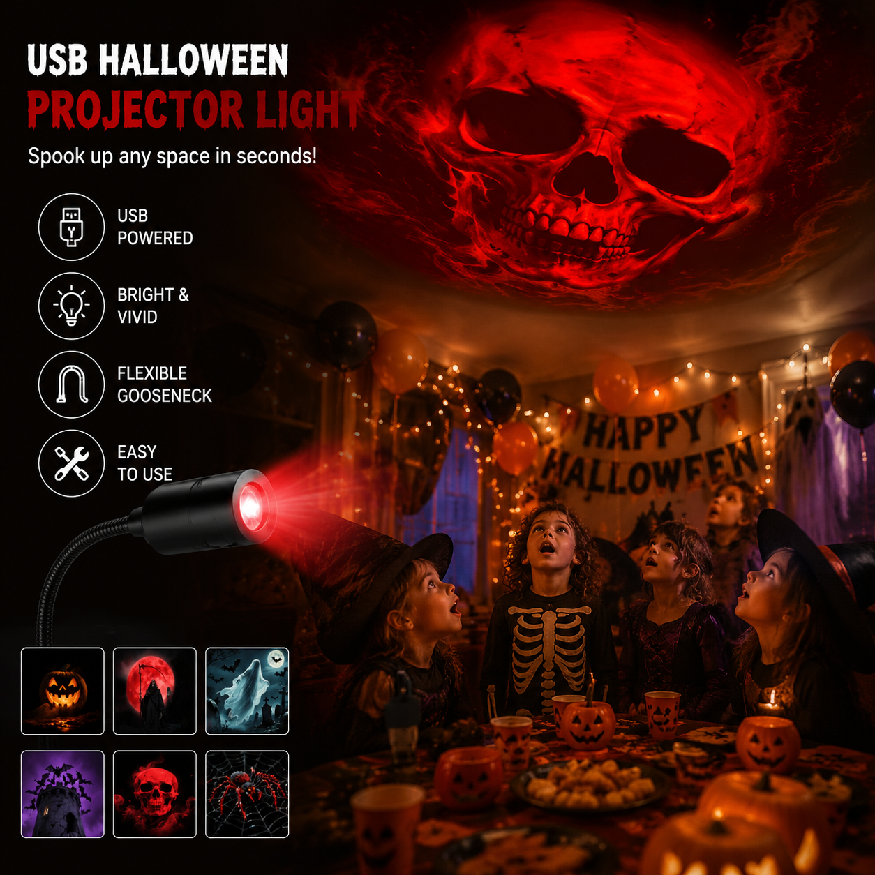 💀 💀💀Plug-&-Play HD Star Projector: Halloween 6-Disc Set