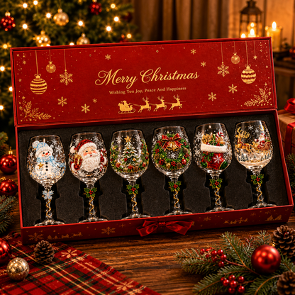 🔥🎁Christmas 3D Wine Glass Collection Gift Box Set✨