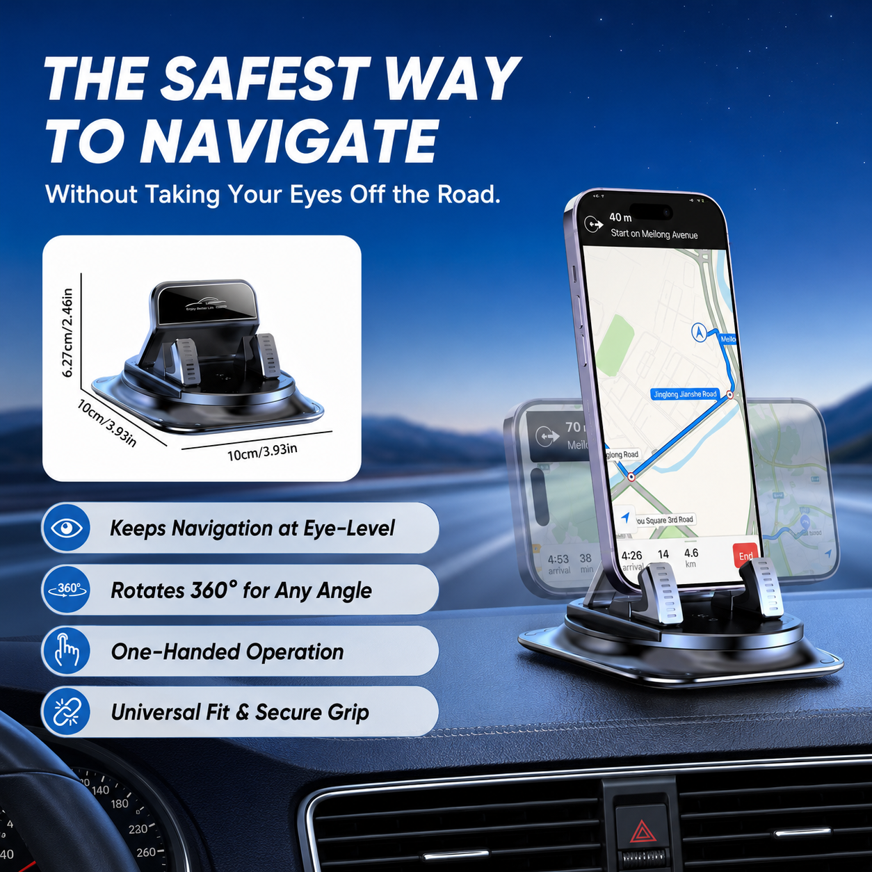 🚗 360° Rotating Car Phone Holder – Secure Grip, Easy Viewing & Hands-Free Driving